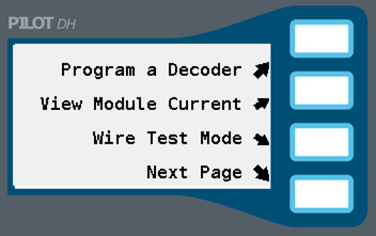 Image of the options screen after selecting the Testing menu option.