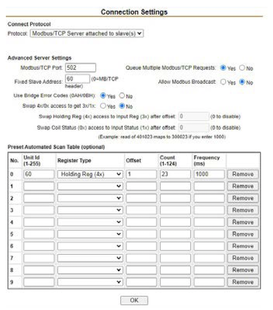 Connection settings